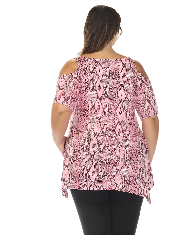 White Mark Plus Cold Shoulder Snake Print Swing Top