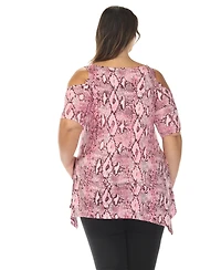 White Mark Plus Cold Shoulder Snake Print Swing Top