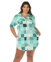 White Mark Plus Short Sleeve Plaid Button-Down Shirt Dress
