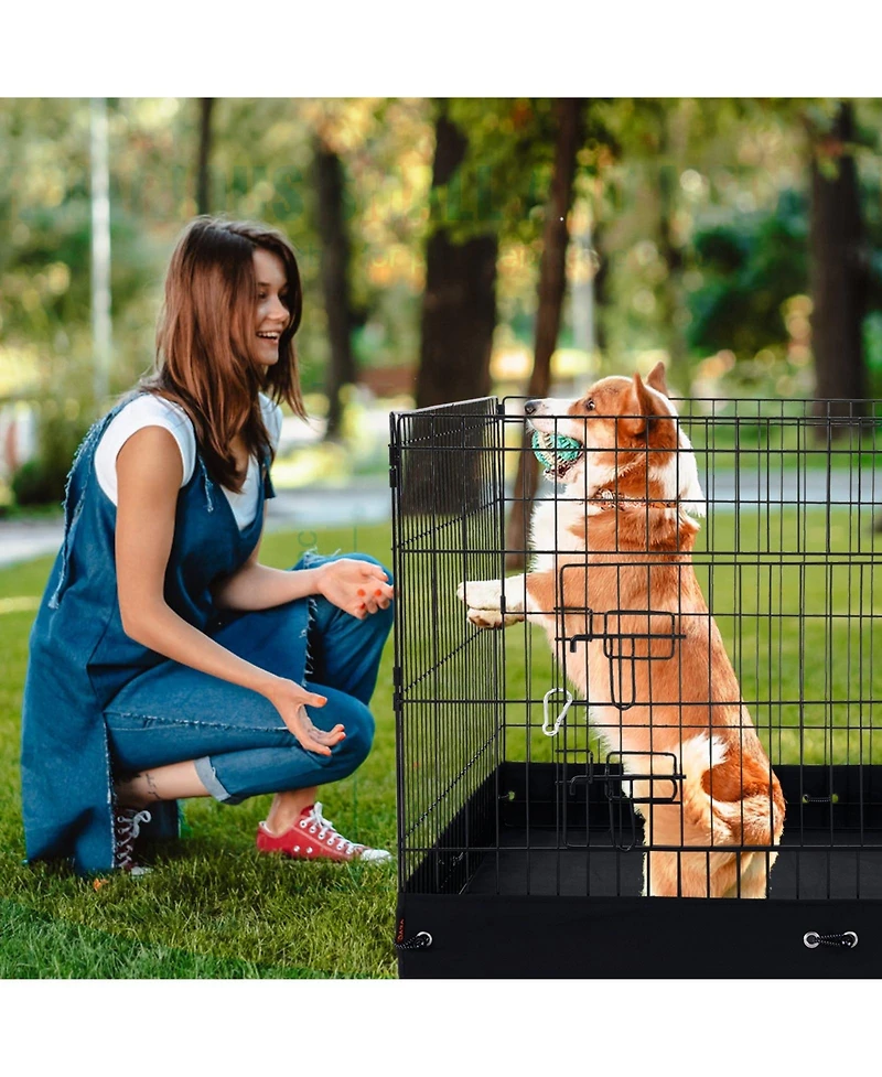 Cozito Dog Playpen, 4-Panel 24 x 36 in Foldable Metal Exercise Pen w/ Door & 600D Oxford Bottom Pad, Indoor/Outdoor Pet Fence