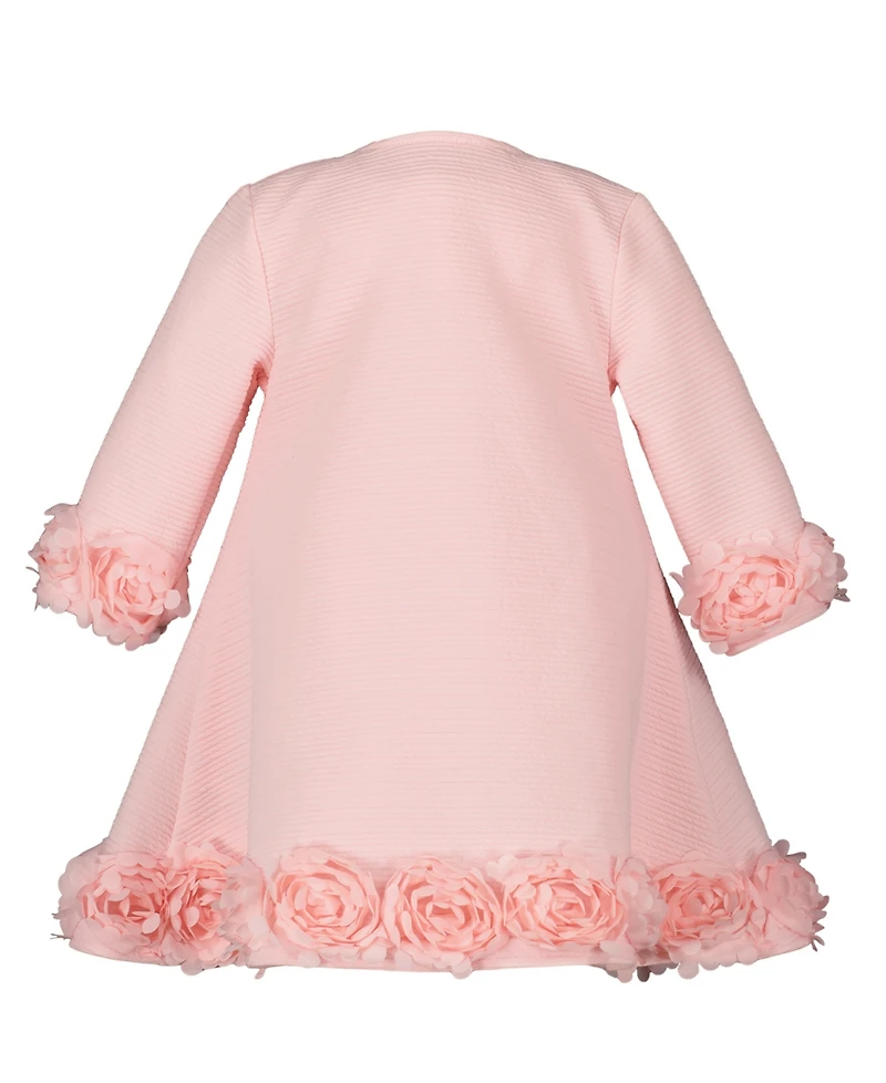 Blueberi Boulevard Baby Girls' Rosette Trim Textured Swing Coat and Tulle Dress, 2-Piece Set