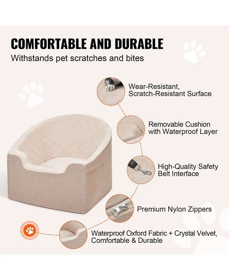 Cozito Waterproof Dog Car Booster Seat with Storage Pocket and Safety Leash