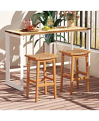 Slickblue Set of 2 Outdoor Acacia Wood Bar Stools with Rattan Seats