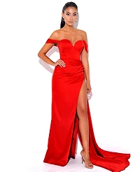 Miss Circle Women's Zayda Red High Slit Corset Satin Gown