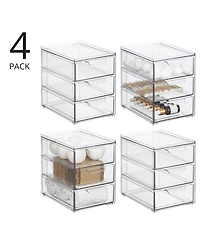 mDesign Plastic 3 Drawer Stackable Organizer for Bathroom Storage,4 Pack