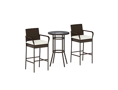 Slickblue Outdoor Rattan Bar Table Set with 2 Cushioned Chairs