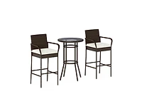 Slickblue Outdoor Rattan Bar Table Set with 2 Cushioned Chairs