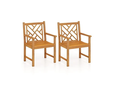 Slickblue Set of 2 Outdoor Acacia Wood Dining Chairs with Cross Back