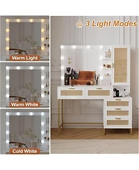 Gaomon Vanity Mirror Lights and Table and Power Outlet Makeup Vanity Table for Bedrooms, Apartments, Easy to Assemble