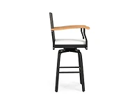 Slickblue Patio Swivel Bar Stool with Acacia Wood Armrests and Cushion