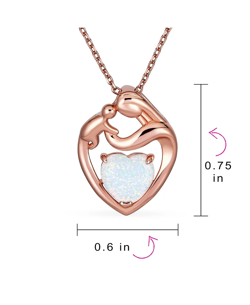 Bling Jewelry Opal Heart Loving Mother Family Necklace Pendant Rose Gold Plated Silver