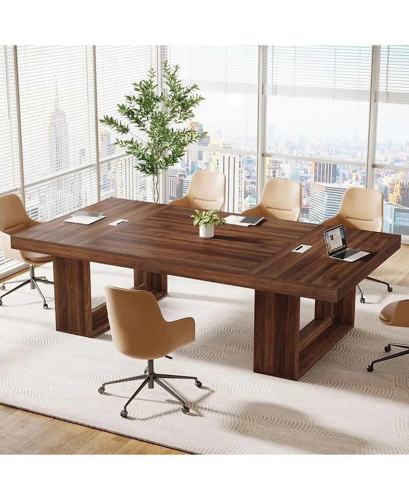 Tribesigns 8FT Conference Table for 10 People, 94.5" W Large Meeting Table with 2 Cable Grommet, Business Style Seminar Boardroom Podcast Tables