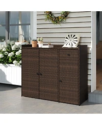 Slickblue Outdoor Wicker Storage Cabinet with Three Doors for Patio