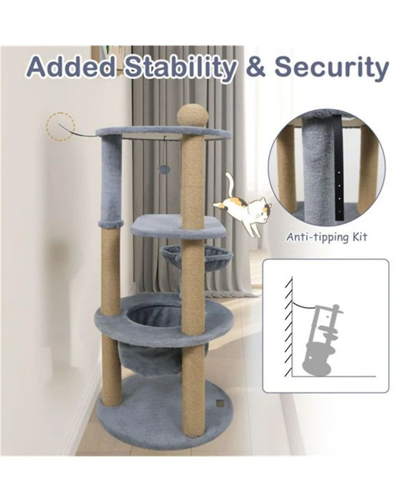 Aostirmotor 47"Tall Multi-Level Cat Tree with Scratching Posts in Light Grey
