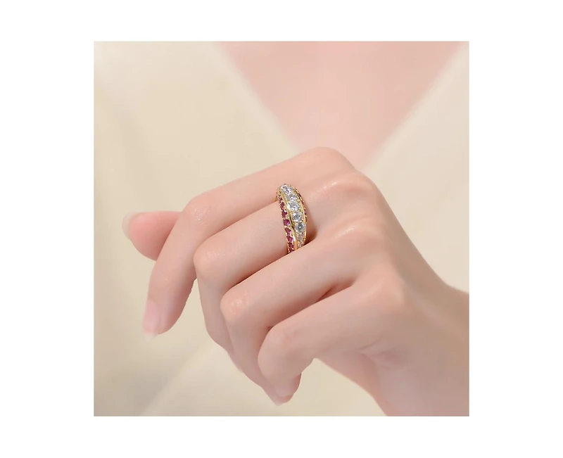 Genevive Radiant 14K Gold Plated Three-Trail Cubic Zirconia Cocktail Ring