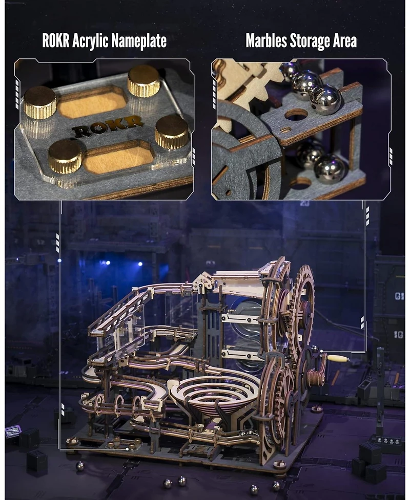 Robotime 3D Wooden Puzzles for Adults Marble Run Model Building Kit Marble Night City Wooden Puzzles Building Toy, Desk Decor Creative Birthday Gifts