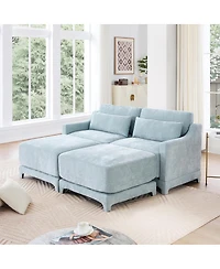 Streamdale Furniture Streamdale Chenille 2-Seater Sofa w/ Ottoman & Pillows - Sky Blue