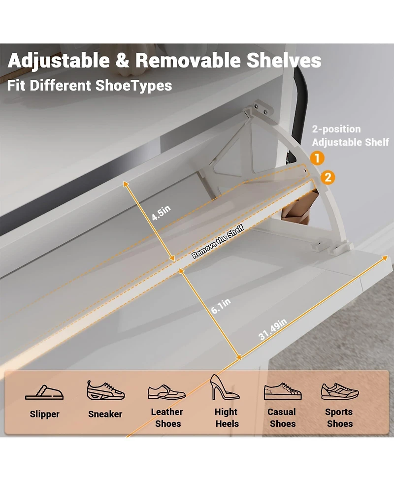 Gaomon 2-Drawer Flip Shoe Cabinet with Bench, Rustic Brown, Hidden Storage & Hooks for Entryway or Living Room.