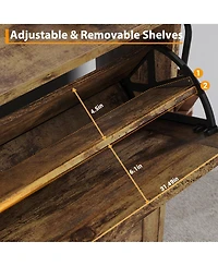 Gaomon 2-Drawer Flip Shoe Cabinet with Bench, Rustic Brown, Hidden Storage & Hooks for Entryway or Living Room.