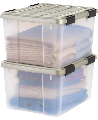 Iris Usa 44 Qt Storage Bins with Gasket Seal Lid, Clear/Chrome, 2Pk