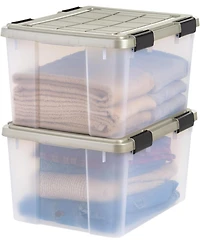 Iris Usa 44 Qt Storage Bins with Gasket Seal Lid, Clear/Chrome, 2Pk