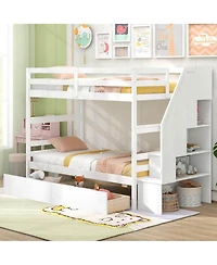 Costway Twin Over Bunk Bed with Storage Stairs & Drawers Full-length Guardrails