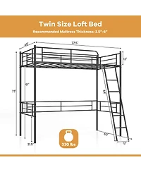 Costway Twin Size Metal Loft Bed Single Loft Bunk Bed with Full-Length Guardrail