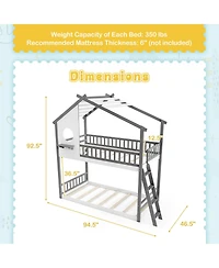 Costway Twin over Twin House Bunk Bed with Roof Ladder & Full-length Guardrails for Kids