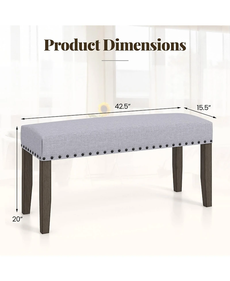 Costway 1 Pcs 42.5" Upholstered Entryway Bench with Nailhead Trim Soft Padded Cushion Bedroom