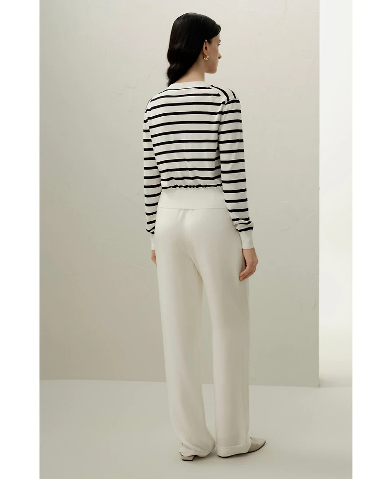 Lilysilk Women's Silk-Cotton Striped Knit Cardigan Set