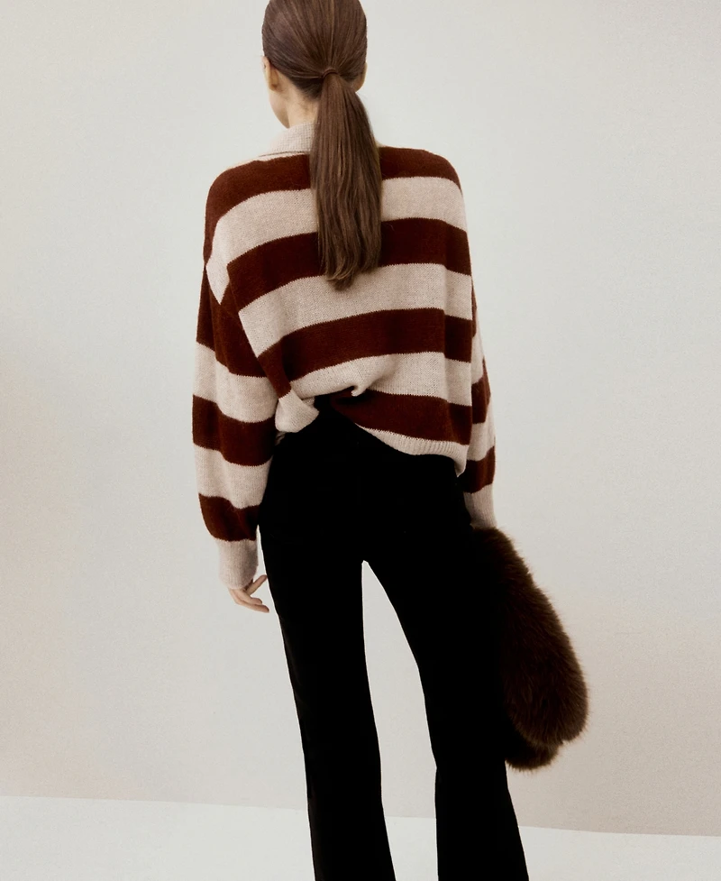 Mango Women's Striped Polo-Neck Sweater