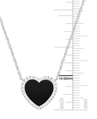 Macy's Jade (12mm) and Lab-Grown White Sapphire (0.02 ct. t.w.) Heart Pendant Necklace Sterling Silver (Also Available Onyx)