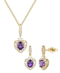 Macy's 2-Pc. Amethyst (1 ct. t.w.) And Lab-Grown White Sapphire (0.2 ct Earrings Necklace Set 14k Gold Over Sterling Silver (Also Availab