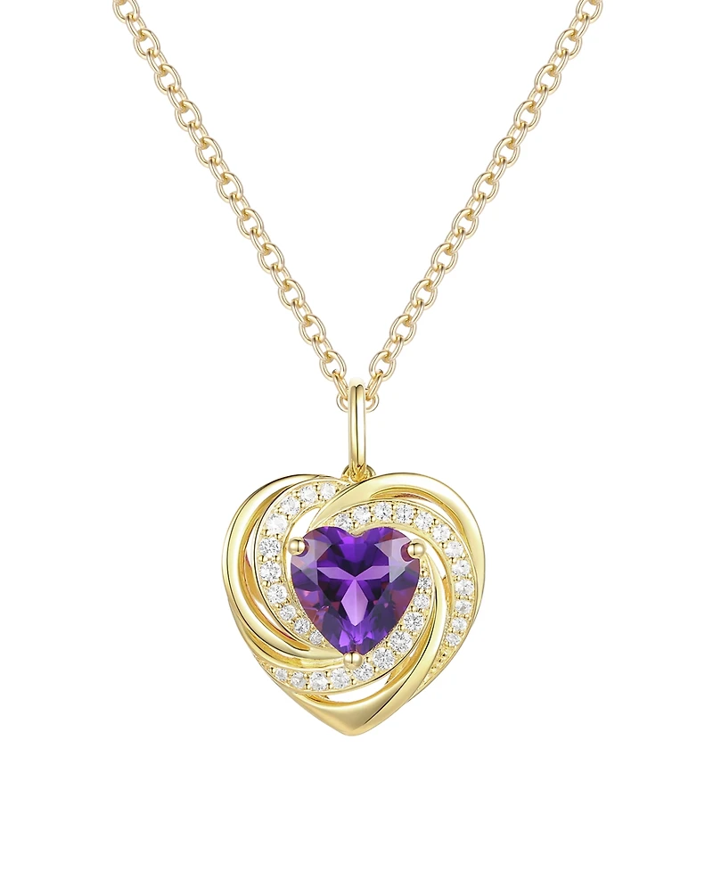 Macy's Lab-Grown Ruby (1.1 ct. t.w.) and White Sapphire (0.03) Heart Pendant Necklace 14k Gold Over Sterling Silver (Also Available Amethyst)