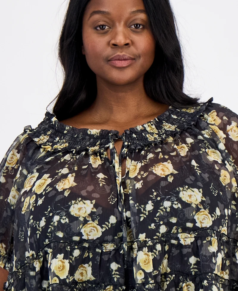 And Now This Trendy Plus Tie-Front Puff-Sleeve Top, Macy's Exclusive