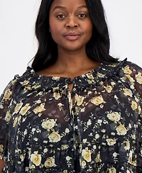 And Now This Trendy Plus Tie-Front Puff-Sleeve Top, Macy's Exclusive