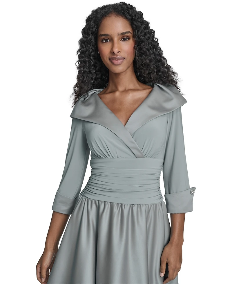 Jessica Howard Women's Rhinestone Cuff Sleeve V-Neck Dress