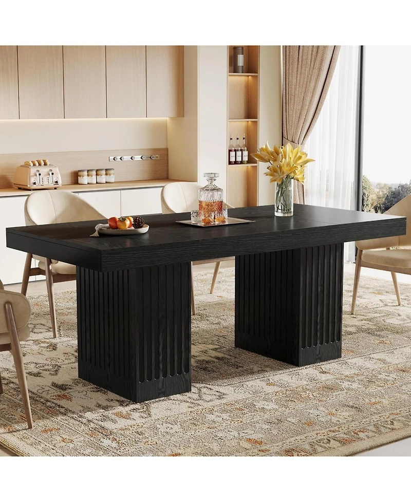 Tribesigns Dining Table for 4-6 People, 63 Inch Modern Rectangle Kitchen Table with Pedestal Base, Large Dinner Furniture, Black