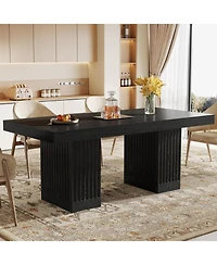 Tribesigns Dining Table for 4-6 People, 63 Inch Modern Rectangle Kitchen Table with Pedestal Base, Large Dinner Furniture, Black