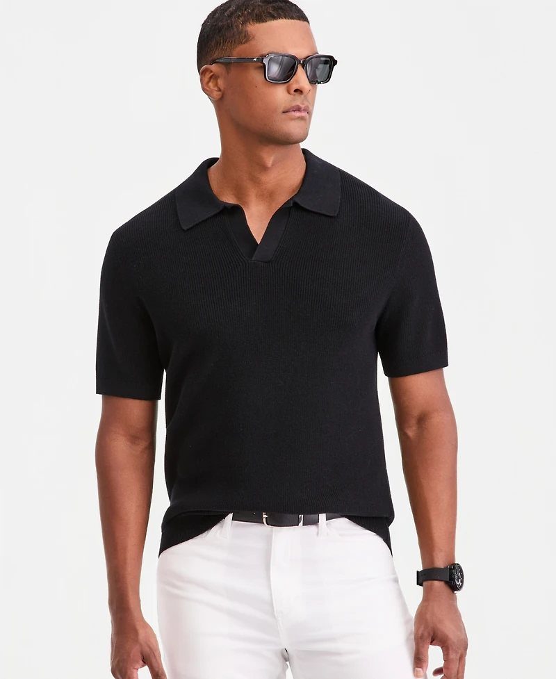 Alfani Men's Cotton Johnny Collar Short-Sleeve Sweater, Macy's Exclusive