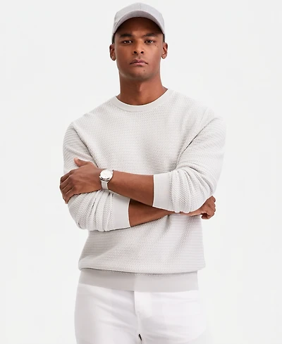 Alfani Men's Cotton Textured Crewneck Long-Sleeve Sweater, Macy's Exclusive