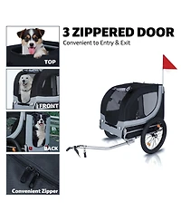 Aostirmotor Large Folding Bike Trailer for Dogs with 100LB Capacity in Grey