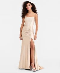 Katia Rae Juniors' Sleeveless Glitter-Knit Gown
