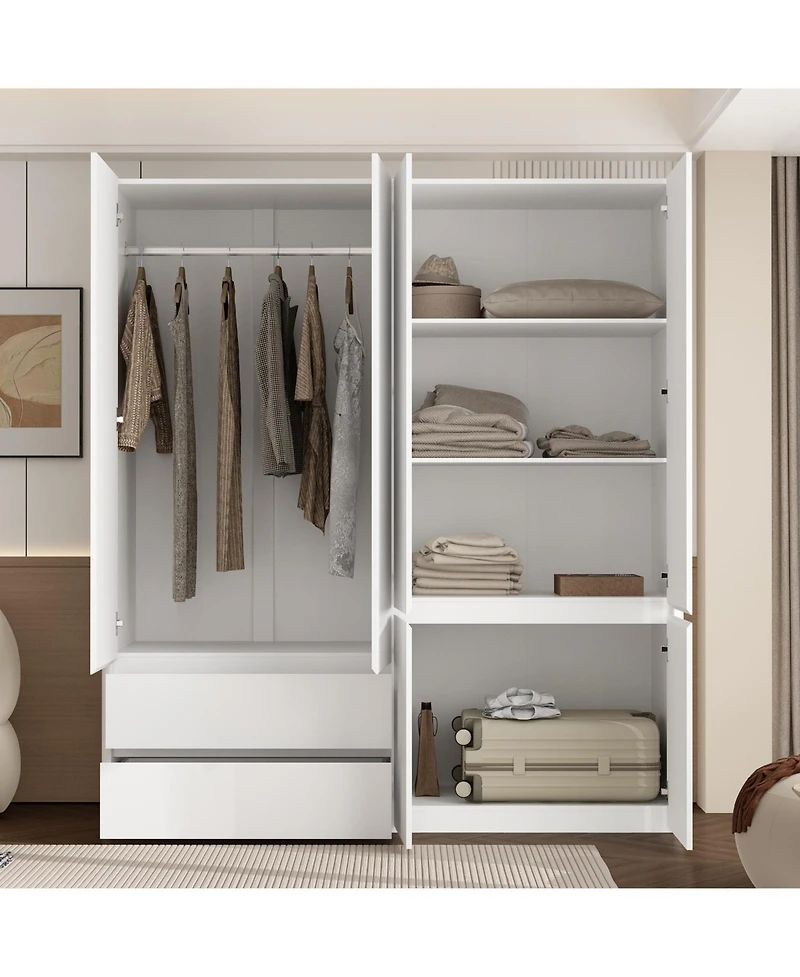 Homsee Large Wardrobe With 6-Door 2-Drawer，Bedroom Closet, Armoire, White