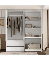 Homsee Large Wardrobe With 6-Door 2-Drawer，Bedroom Closet, Armoire, White