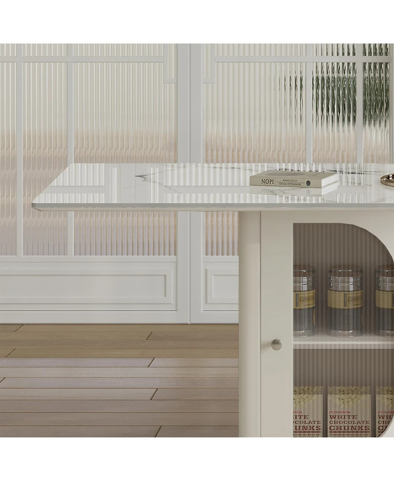 Streamdale Furniture 63" Modern Dining Table w/ Storage, Sintered Stone Top, Golden Wood Base