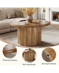 Tribesigns 31.5" Round Coffee Table for Living Room, Farmhouse Circle Center Cocktail Table with Fluted Drum Base, Wooden Living Room Furniture