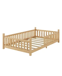 Draft - Streamdale Furniture Streamdale Twin House Bed with Light, Low Floor, Fence, Roof for Kids Boys Girls