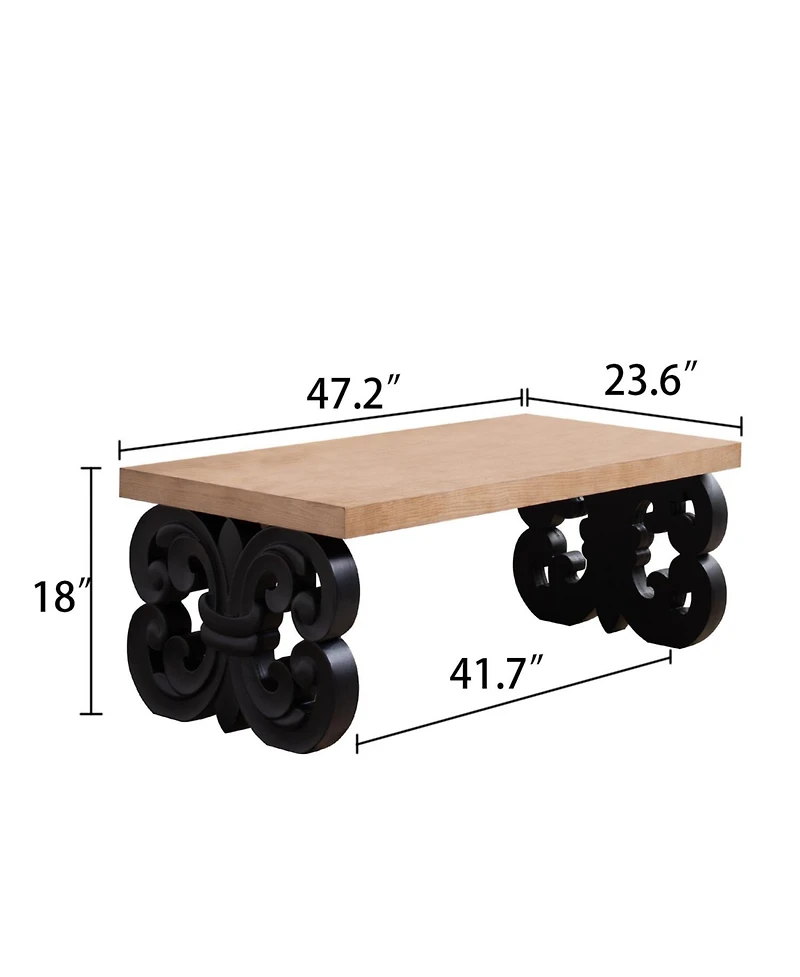 Streamdale Furniture Black Scroll Coffee Table - 47" Rectangular Wood Farmhouse Table