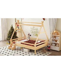 Streamdale Furniture Full House Platform Bed with Stairs, Solid Wood Twin Bed Frame